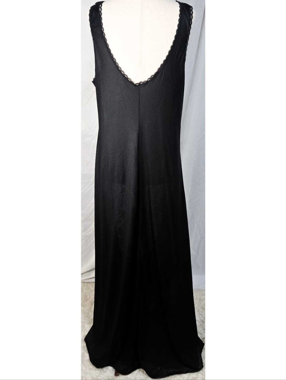 Vintage 90s 80s Slip Dress Maxi Black Satin Lace Lingerie Plus Size Whimsigoth - Picture 2 of 4